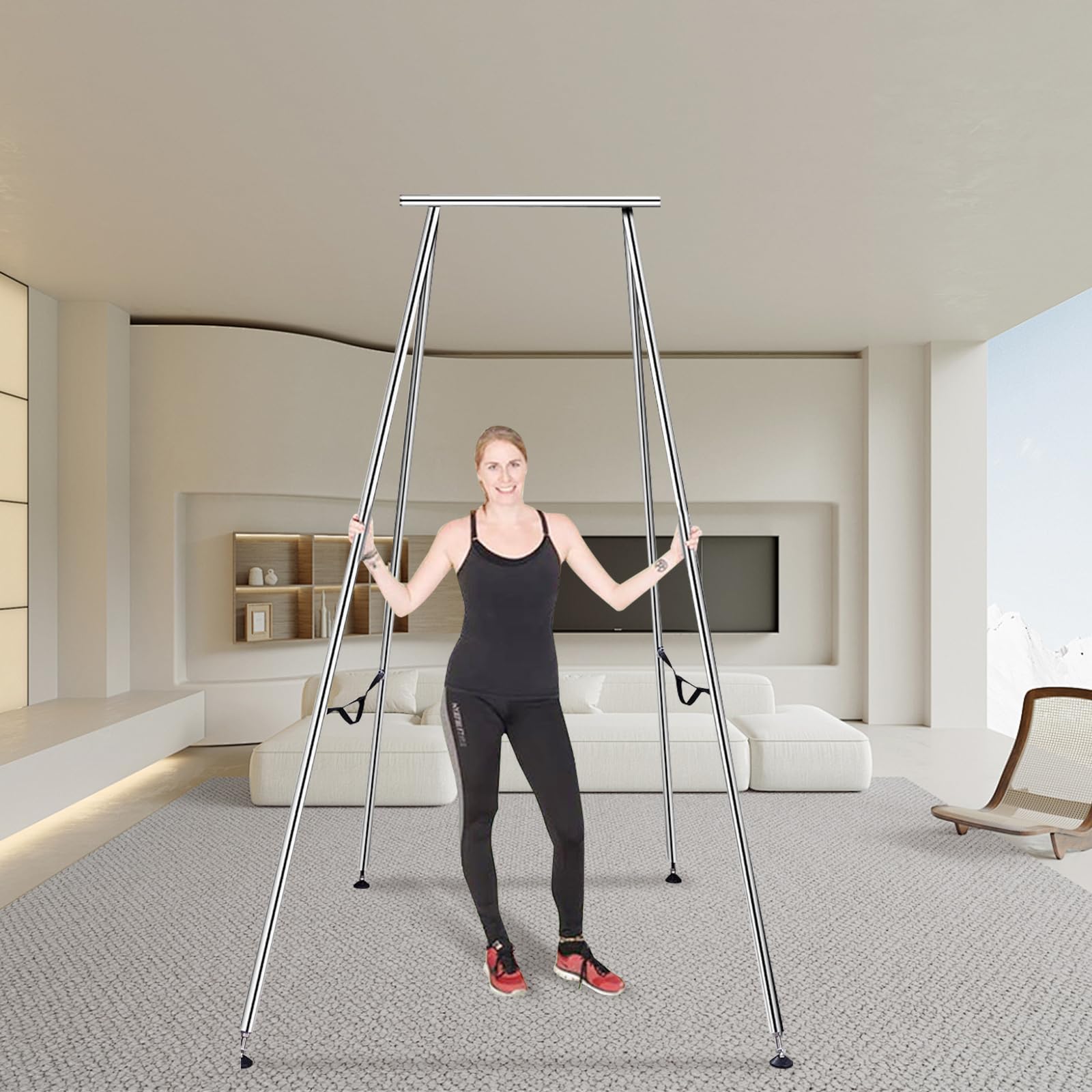 VEVOR 9.67ft Aerial Yoga Swing Stand - 551 lbs Capacity Chrome Steel Yoga Frame for Inversion & Yoga Sling | Indoor/Outdoor Aerial Yoga Equipment for Home, Studio & Gym Workouts