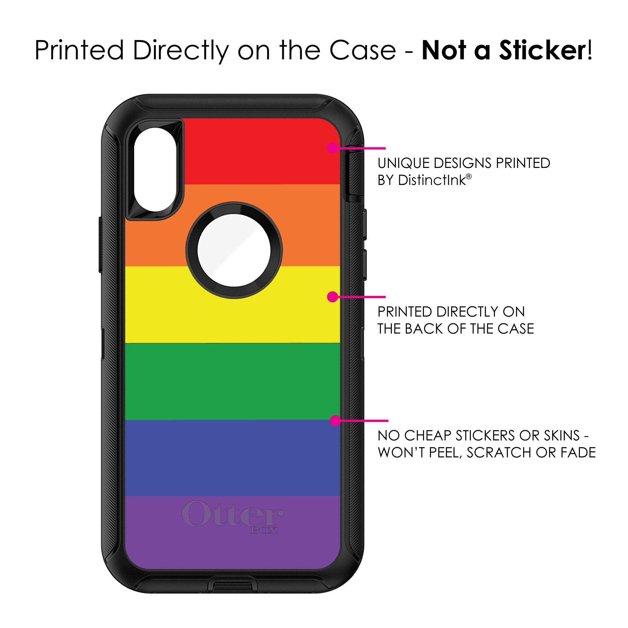 DistinctInk iPhone XR Case (6.1 Inch) - Rainbow Stripes LGBTQ Pride Protective Cover - OtterBox Defender Style Replacement - Durable Shockproof Phone Case for Daily Use & LGBTQ Support