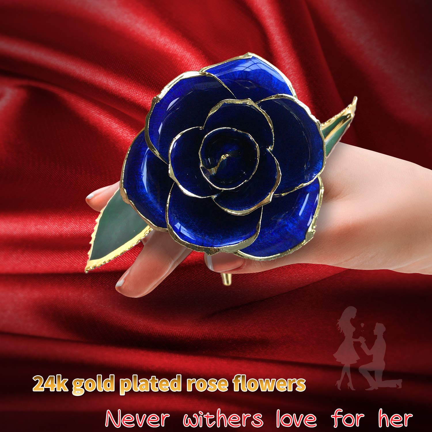 24K Gold Plated Real Fresh Long Stem Rose in Blue - Luxurious Birthday Gift for Her with Display Stand | Romantic Anniversary, Valentine's Day & Special Occasion Present