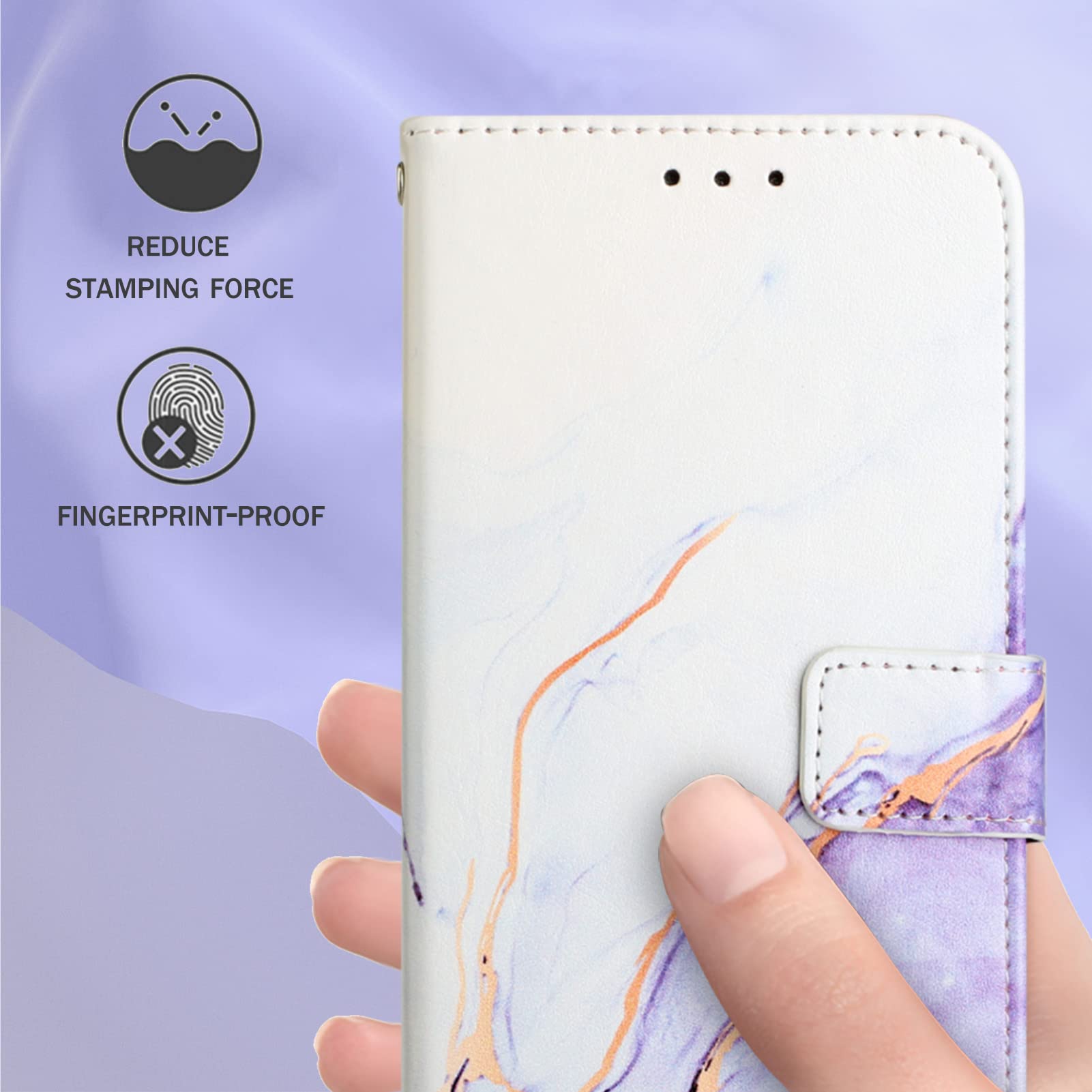 Premium Leather Wallet Case for Samsung Galaxy S22 Ultra - Flip Folio Cover with Card Holder & Kickstand | Marble Design in White & Purple | Protective Phone Case for Women & Girls | Perfect for Work, Travel & Everyday Use