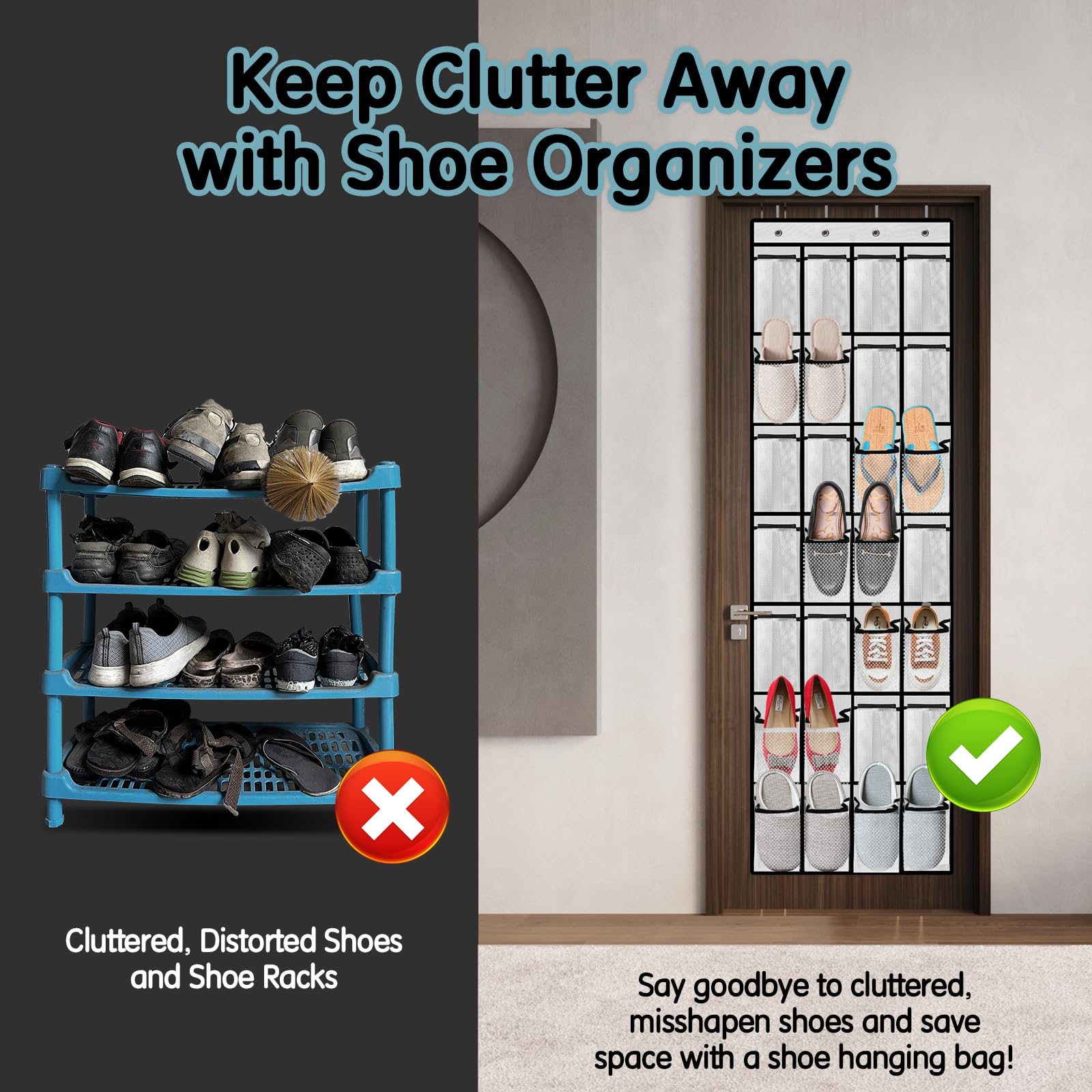 28-Pocket Breathable Mesh Over-The-Door Shoe Organizer for Men & Women - Space-Saving Closet Storage Solution for Sneakers, Heels & Boots | Perfect for Bedrooms, Dorms & Small Apartments (White)