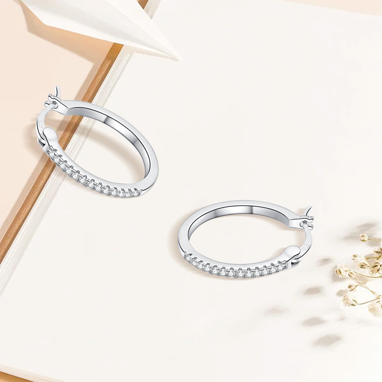925 Sterling Silver Small Hoop Earrings for Women | Cubic Zirconia Hinged Hoops | Valentine's Day & Birthday Gifts | Everyday Wear & Special Occasions