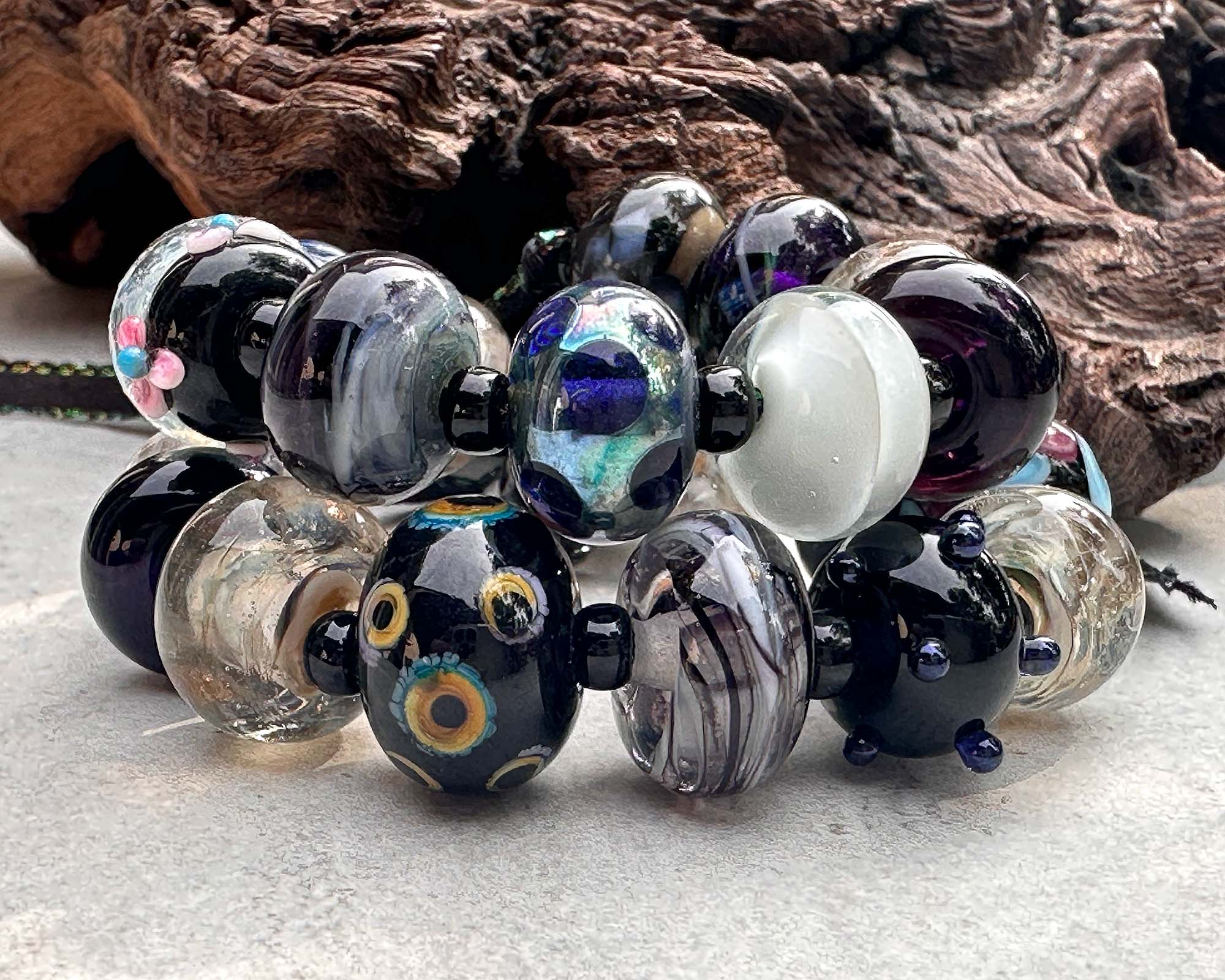 23pcs Black Orphan Lampwork Glass Beads Set for Jewelry Making, DIY Crafts, Bracelets & Necklaces - SRA Certified Handmade Beads for Beading Projects and Gift Giving