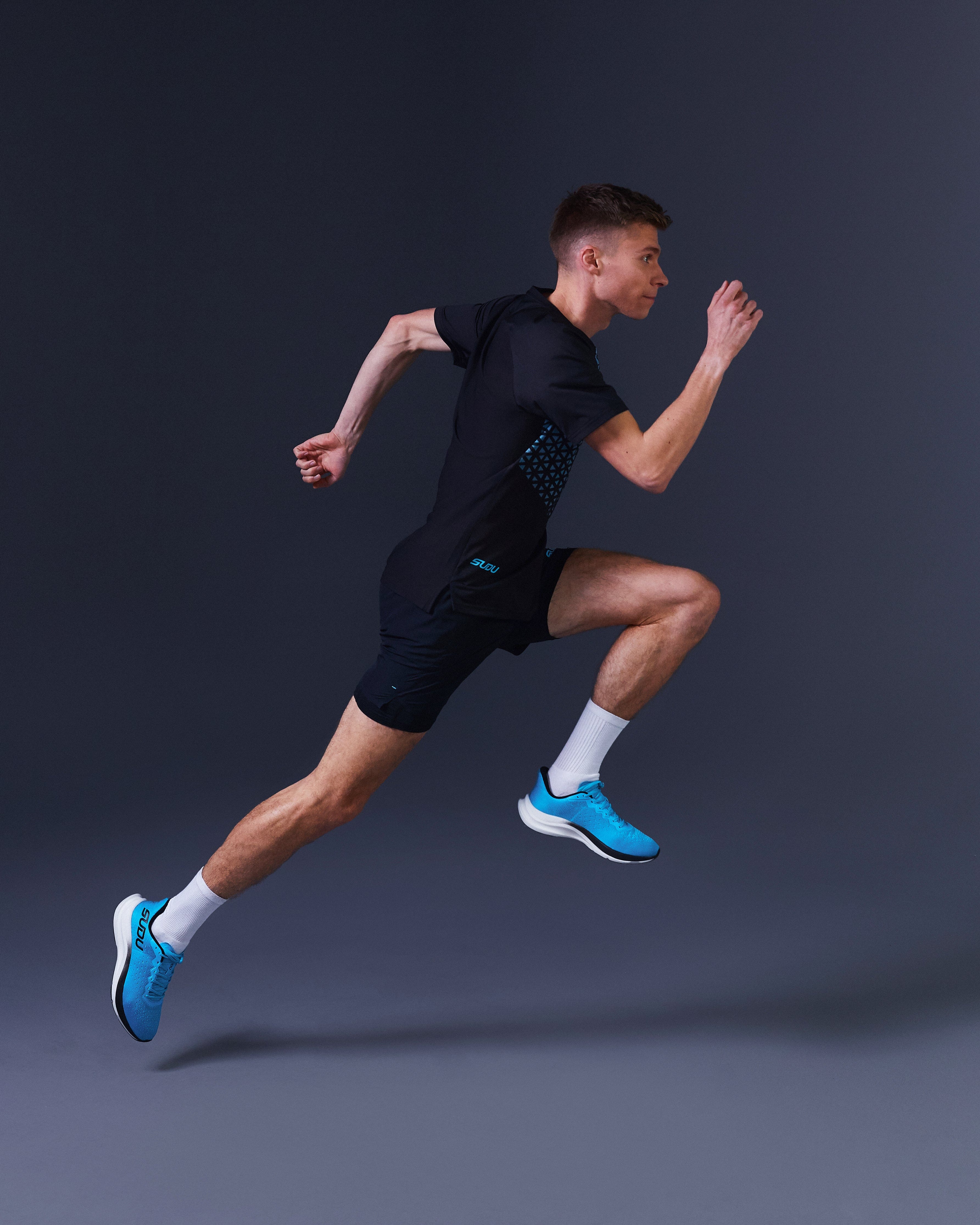 SRS 01 Men's Running Shorts - Breathable Quick-Dry Athletic Shorts with Pockets for Gym, Jogging & Outdoor Sports (Black/Light Blue)