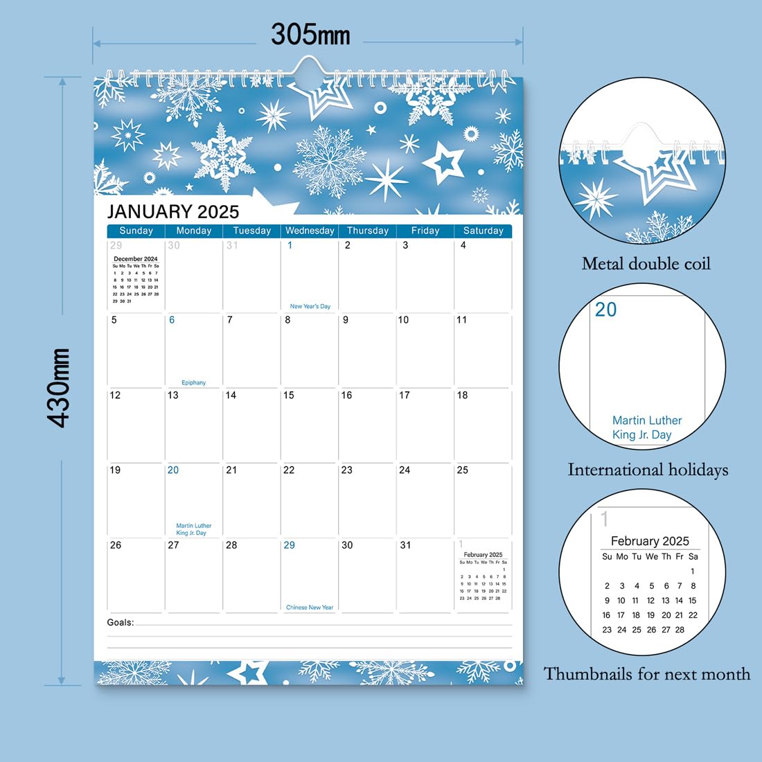 2024-2025 Wall Calendar | July 2024 - December 2025 Floral Hanging Planner | 17