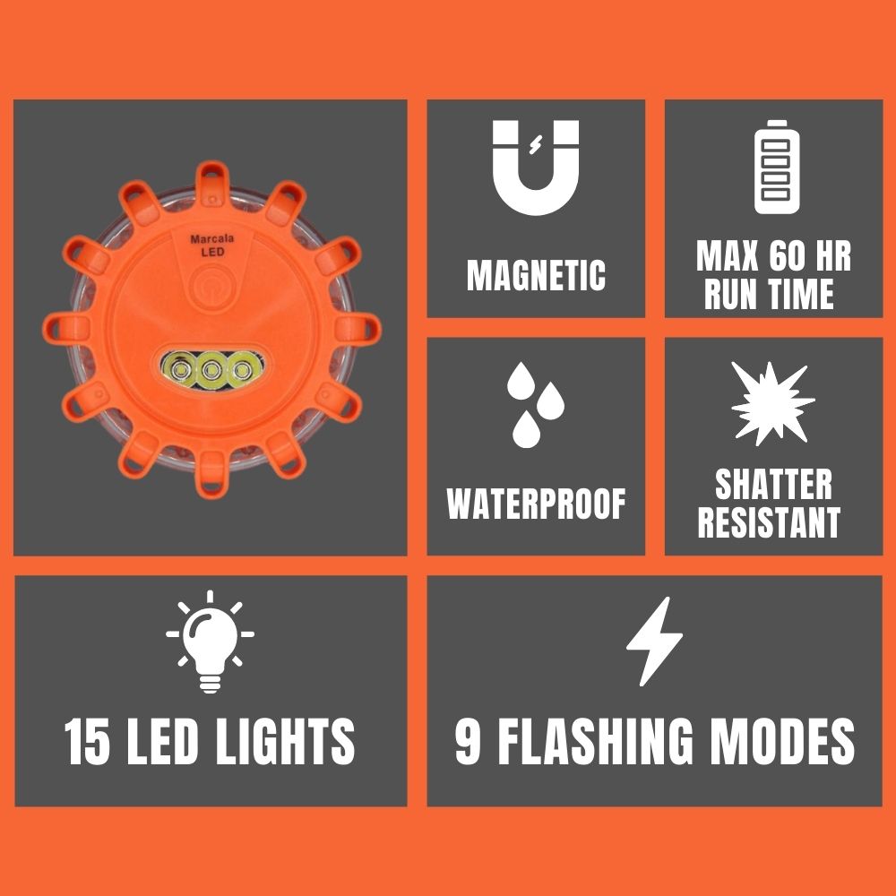 12 Pack LED Road Flares - Emergency Safety Warning Lights for Cars, Trucks & Roadside Assistance - Waterproof & Rechargeable Hazard Lights for Nighttime Visibility (Great for Camping, Hiking & Storms)