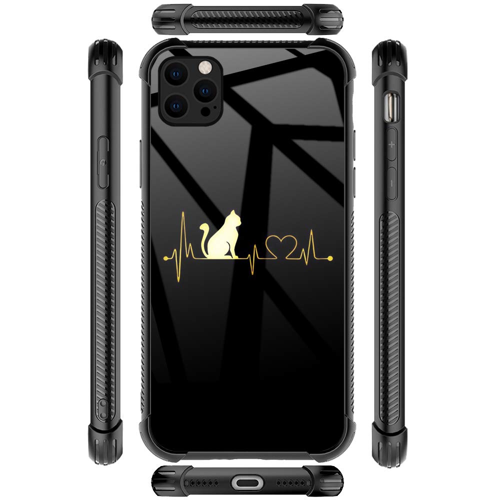 Shockproof iPhone 12 Pro Max Case with Non-Slip TPU Bumper & Reinforced Corners - Cute Cat Heartbeat Design for Women | Perfect for Everyday Protection & Style