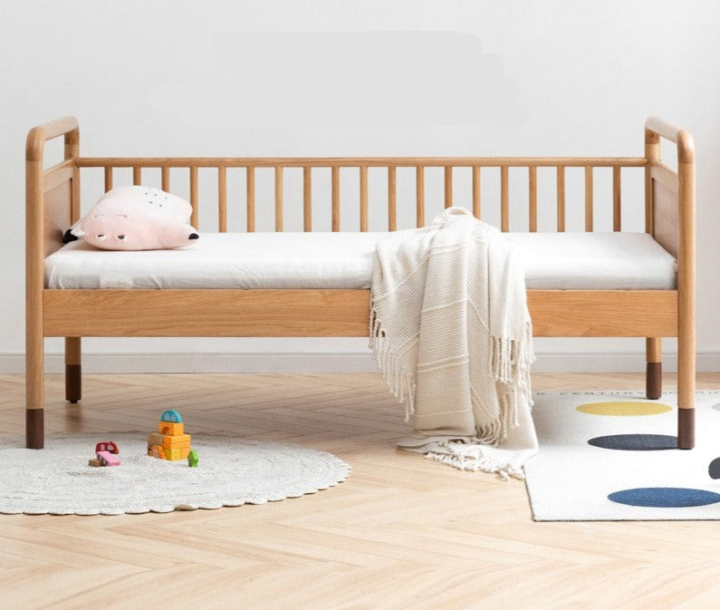 Premium Oak Solid Wood Toddler Bed - Convertible, Multi-Functional Kids Bed with Safety Rails | Perfect for Nursery, Daycare & Small Bedrooms