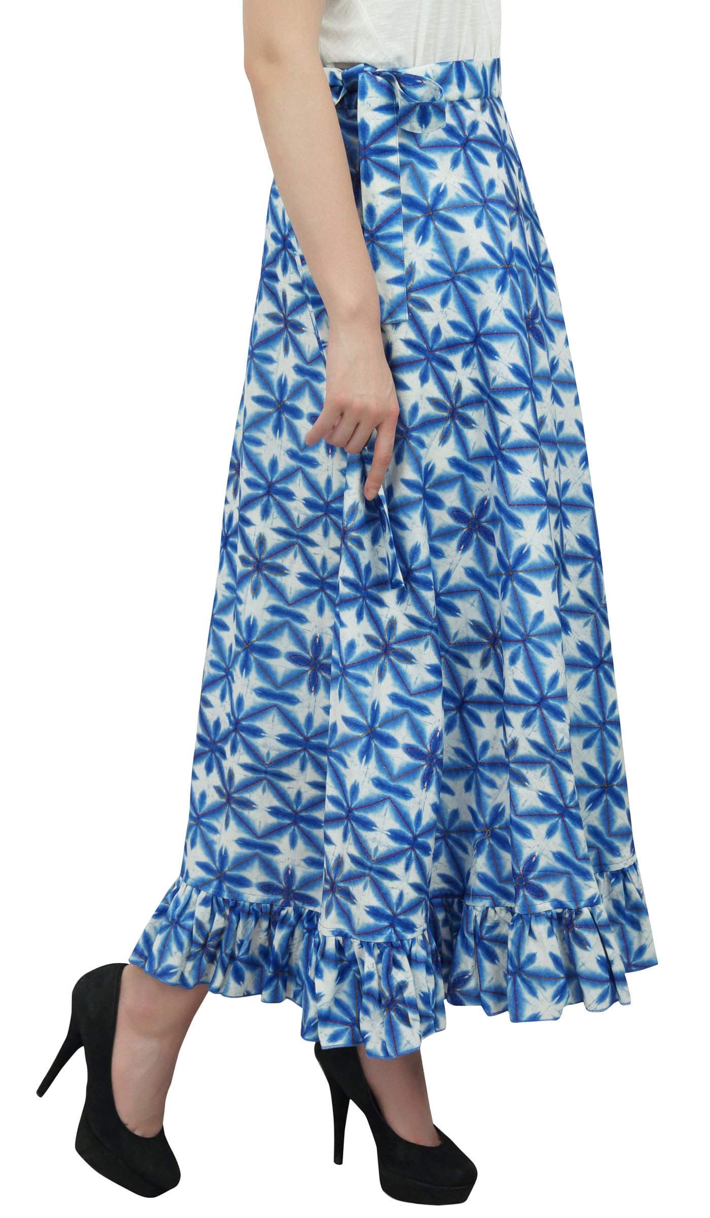 Women's Plus Size Printed Cotton Magic Wrap Skirt - Single Layer Ruffled Design | Perfect for Beach, Vacation & Summer Outfits