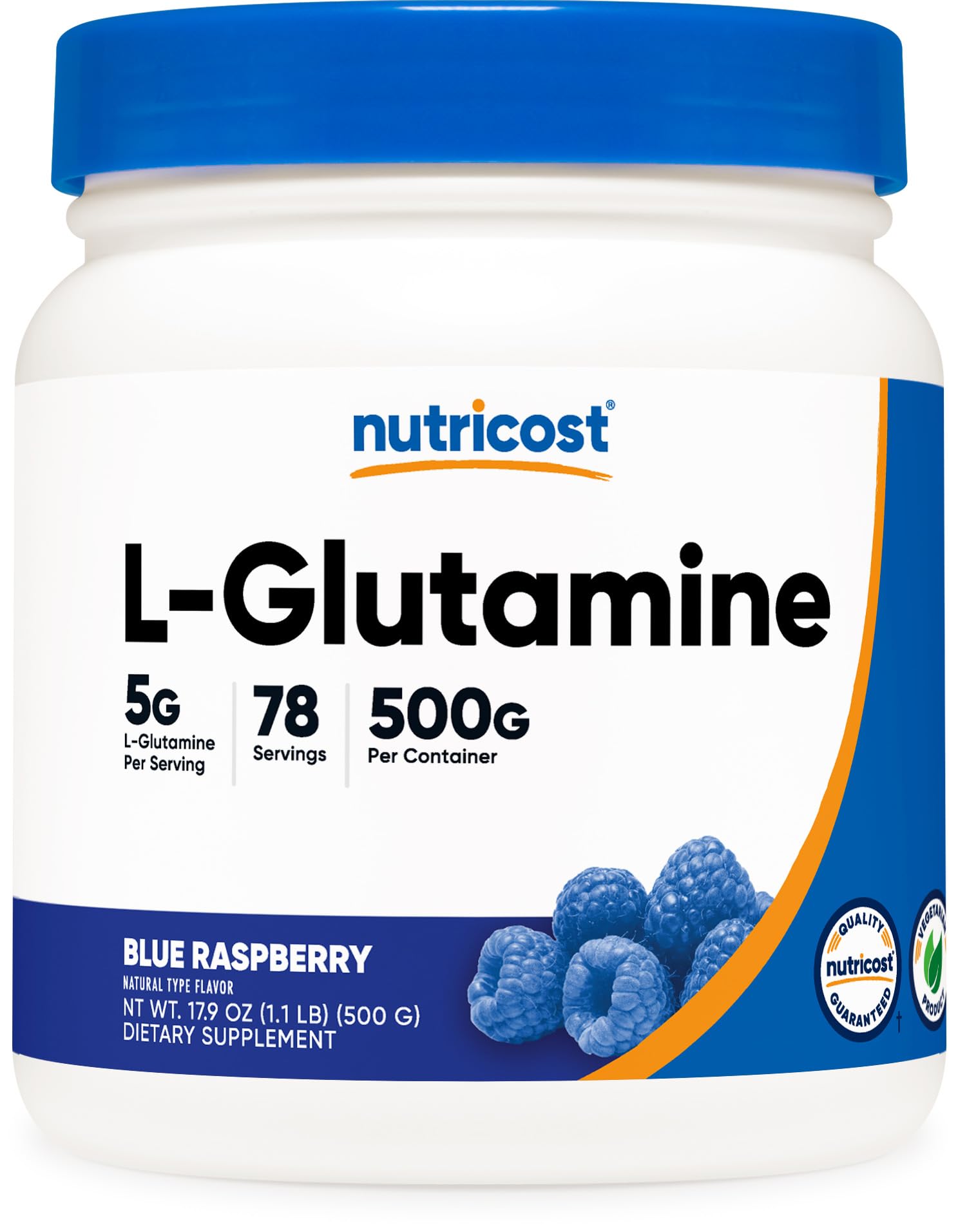 Nutricost L-Glutamine Powder 500g - Blue Raspberry Flavor - Pure Amino Acid Supplement for Muscle Recovery, Workout Performance & Gut Health - Ideal for Athletes, Bodybuilders & Fitness Enthusiasts