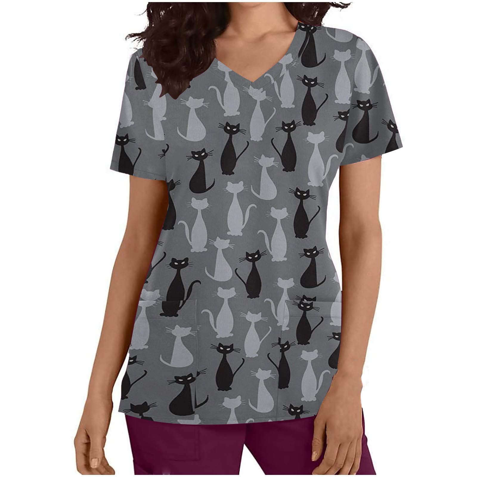 Wirziis Women's Halloween Nursing Tops - Cute Cat Print Short Sleeve Workout Blouse, Casual Basic Tee for Summer | Comfortable Maternity Shirt for Nursing Moms, Perfect for Halloween Costumes, Workout Sessions & Everyday Wear