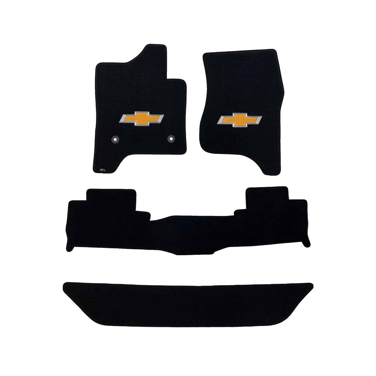 Premium Custom-Fit Carpeted Floor Mats for Chevy Suburban 2015-2020 - Luxury Car Floor Liners with Gold Bowtie Design (Charcoal, 4-Piece Set for Bench Seats) - Perfect for All-Weather Protection & Interior Style Enhancement