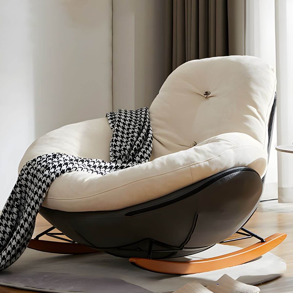 Upholstered Button Tufted Wooden Rocking Accent Chair with Black Legs - Comfortable Nursery Rocker for Baby Room, Living Room & Bedroom