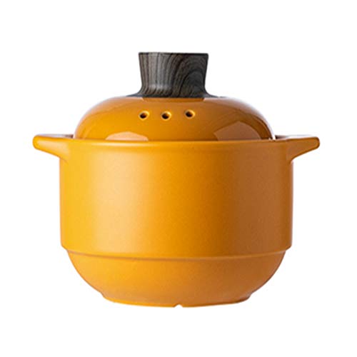 High-Temperature Resistant Enamel Coated 3.2L Dual Handle Soup Pot with Lid - Non-Stick Round Casserole for Cooking, Stewing & Serving (Yellow) - Perfect for Soups, Stews, Pasta & Family Meals