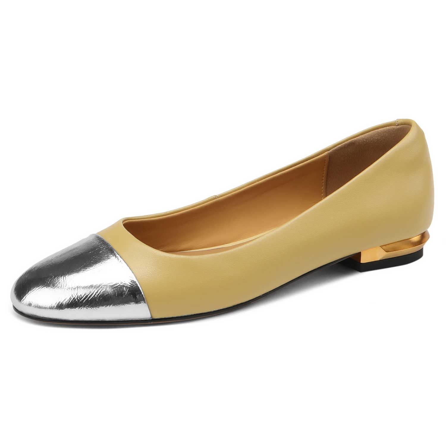 PARARICA Women's Two-Tone Leather Ballet Flats - Round Toe Slip-On Low Heel Comfort Shoes for Work, Travel & Casual Wear
