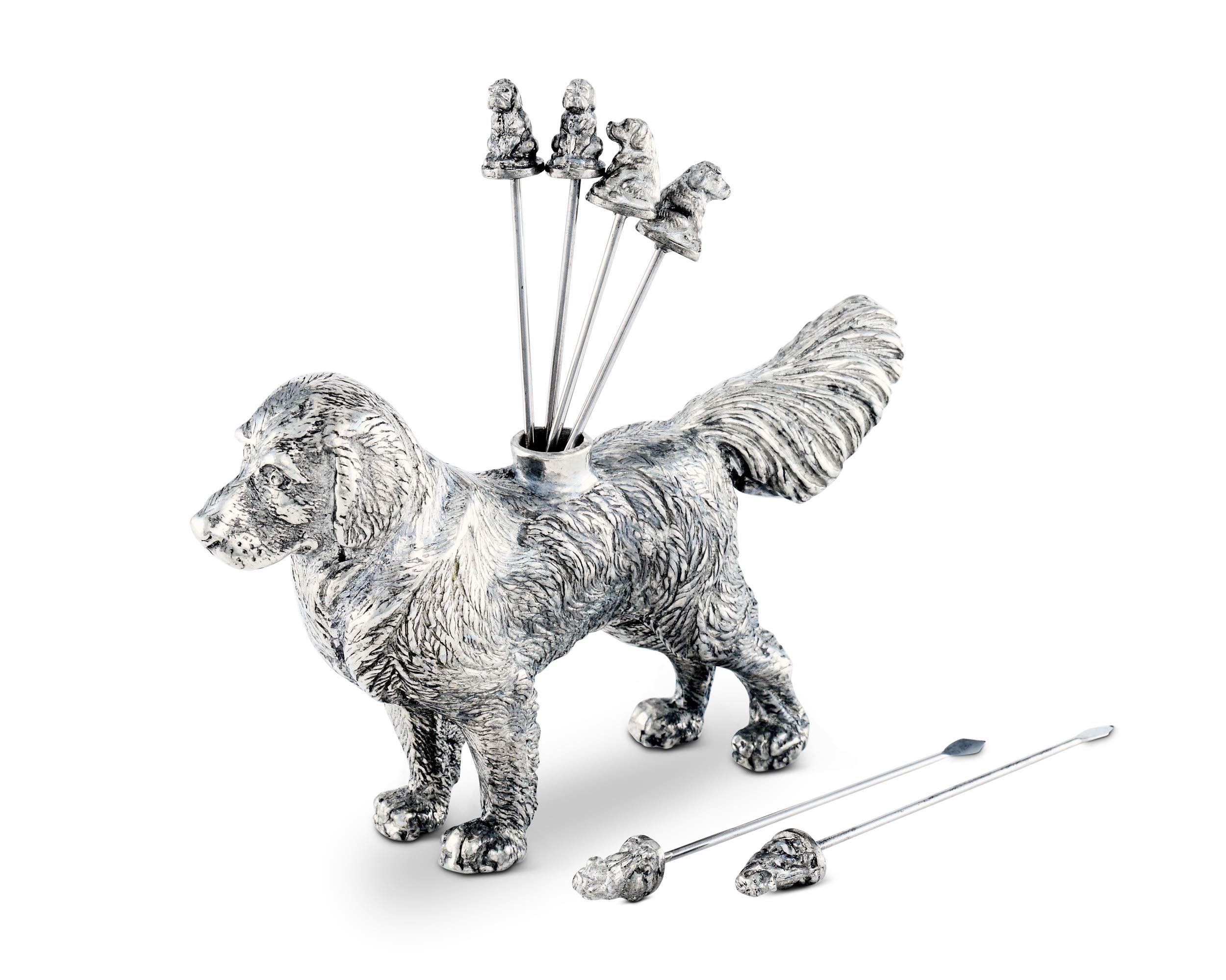 Vagabond House Stainless Steel Dog-Themed Cocktail Picks Set - 6 Pewter Retriever Skewers for Cheese, Olives & Fruit (4 inch) | Perfect for Parties, Home Bars & Entertaining