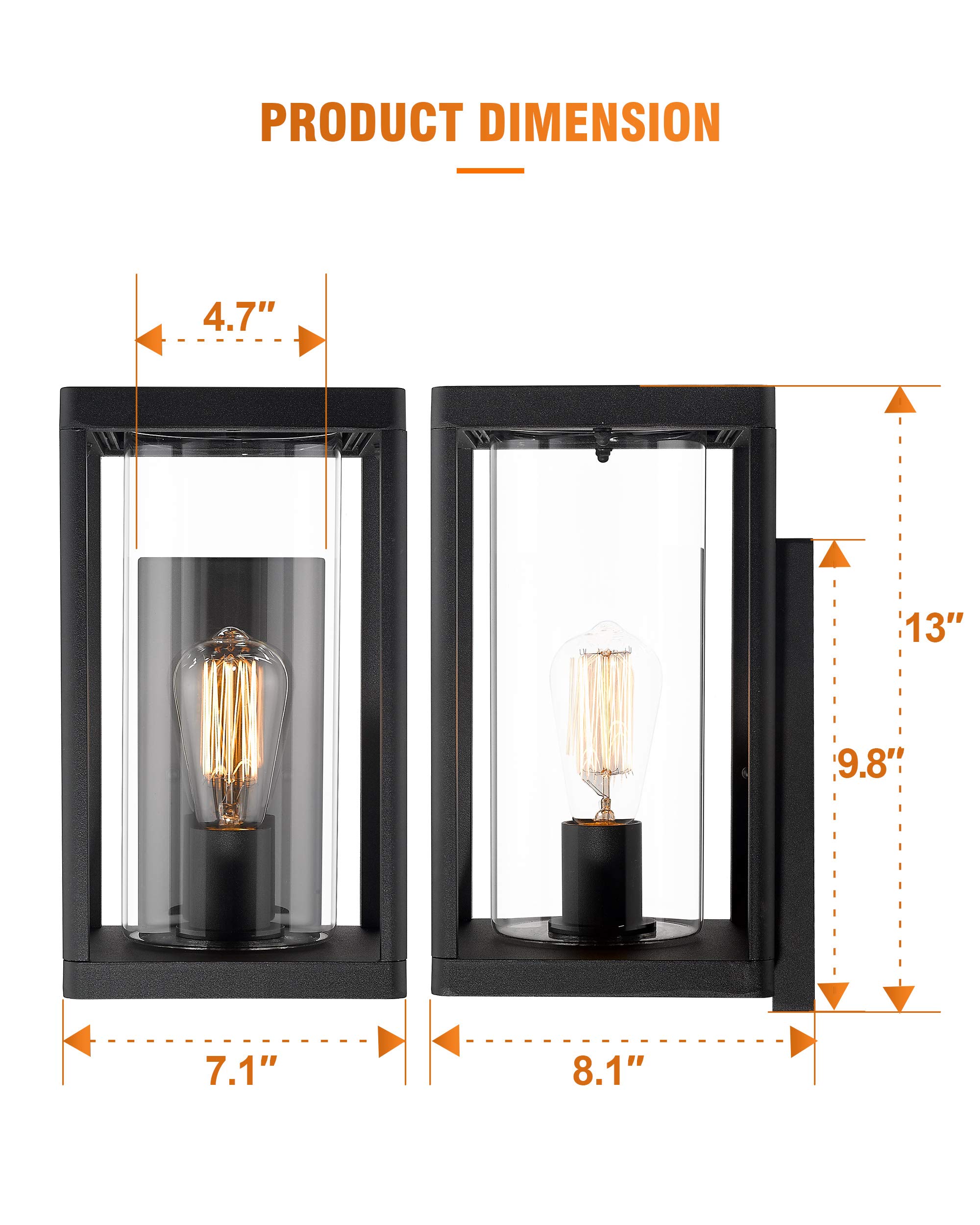 Beionxii Outdoor Wall Lights - Dusk to Dawn Sensor, Modern Exterior Wall Sconces for Porch & Patio, Black Cast Aluminum with Clear Cylinder Glass (2-Pack) - Perfect for Entryway, Garden & Backyard Lighting