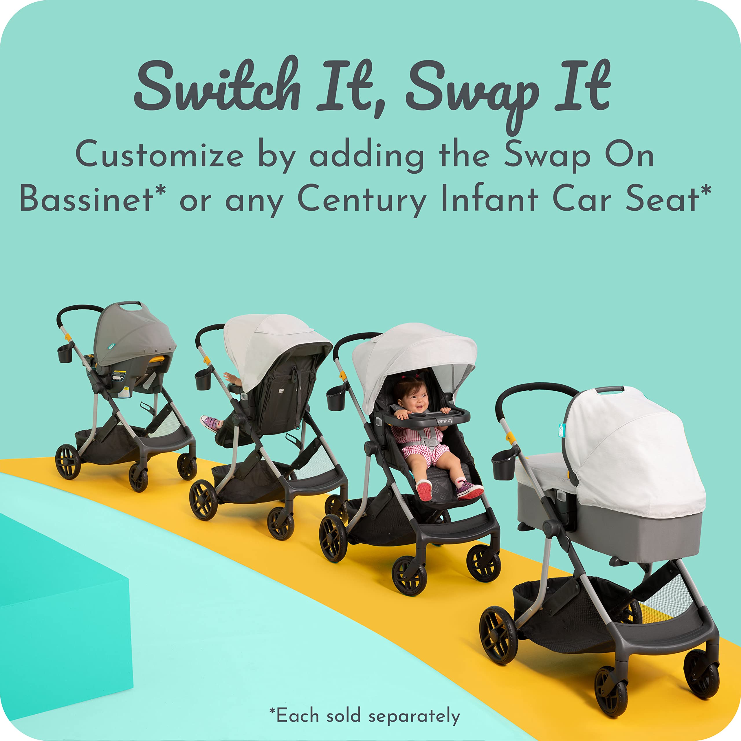 Century™ Swap On™ Modular Stroller - Lightweight Convertible Baby Stroller with Adjustable Seat | Perfect for Travel, Shopping & Daily Walks