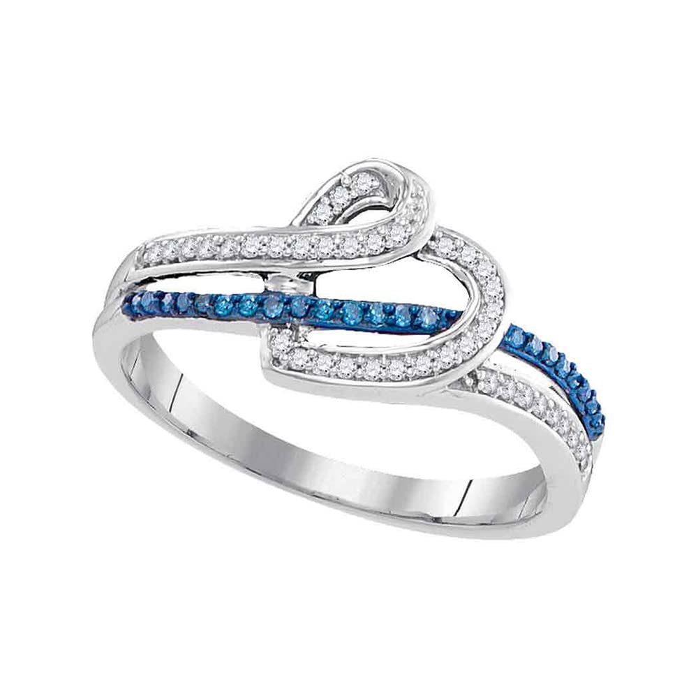 10K White Gold Women's Round Blue Enhanced Diamond Heart Ring - 1/5 CTTW - Perfect for Valentine's Day, Anniversary & Romantic Gifts