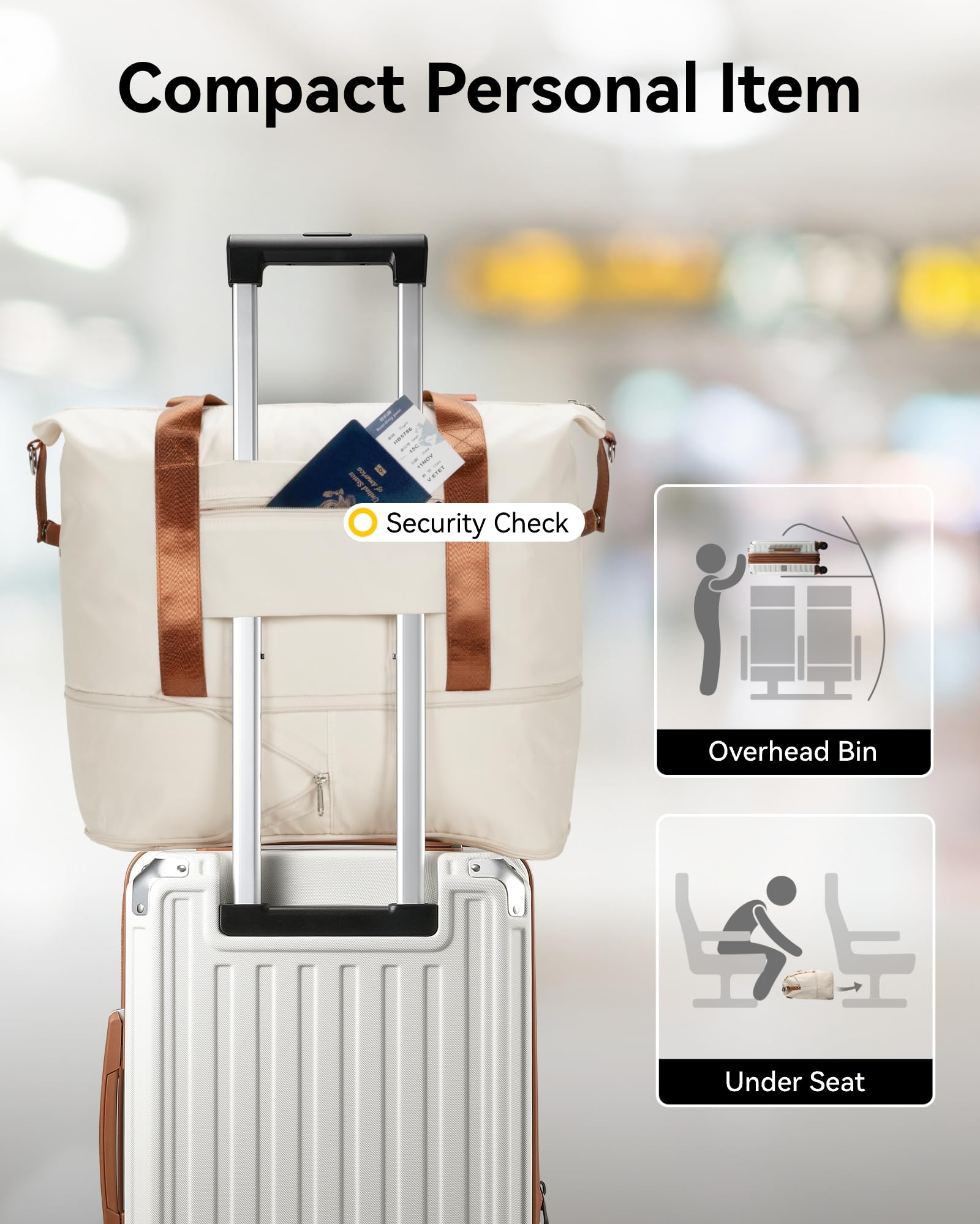 LUGGEX 3-Piece Expandable Hardshell Carry On Luggage Set with 360° Spinner Wheels - Lightweight PC Suitcase for Travel, Business Trips & Vacations (White/Brown)