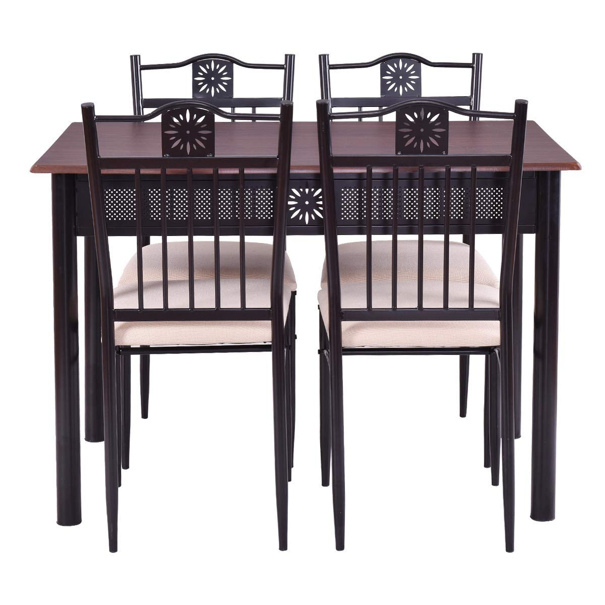 Vintage Retro 5-Piece Dining Table and Chairs Set - Solid Wood Top with Metal Frame & Padded Seats - Perfect for Kitchen, Dining Room, Breakfast Nook & Small Space Homes - Casual & Formal Dining Furniture