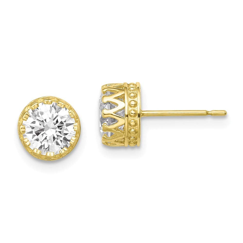 10K Gold Tiara Collection 7mm Polished Cubic Zirconia Earrings - Simulated Diamond Studs (6.94x6.58mm) - Elegant Jewelry Gift for Women, Brides, Bridesmaids & Special Occasions