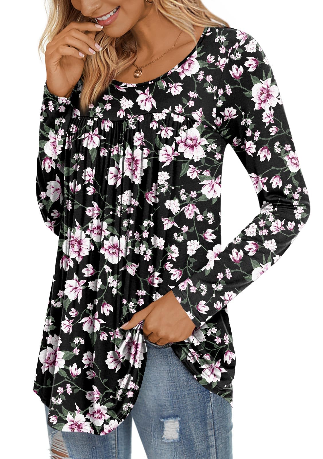 LONGYUAN Women's Long Sleeve Casual Tunic Top - 2025 Winter Loose Flare Blouse with Comfortable Elastic Waist | Perfect for Office Wear, Daily Outfits & Holiday Fashion