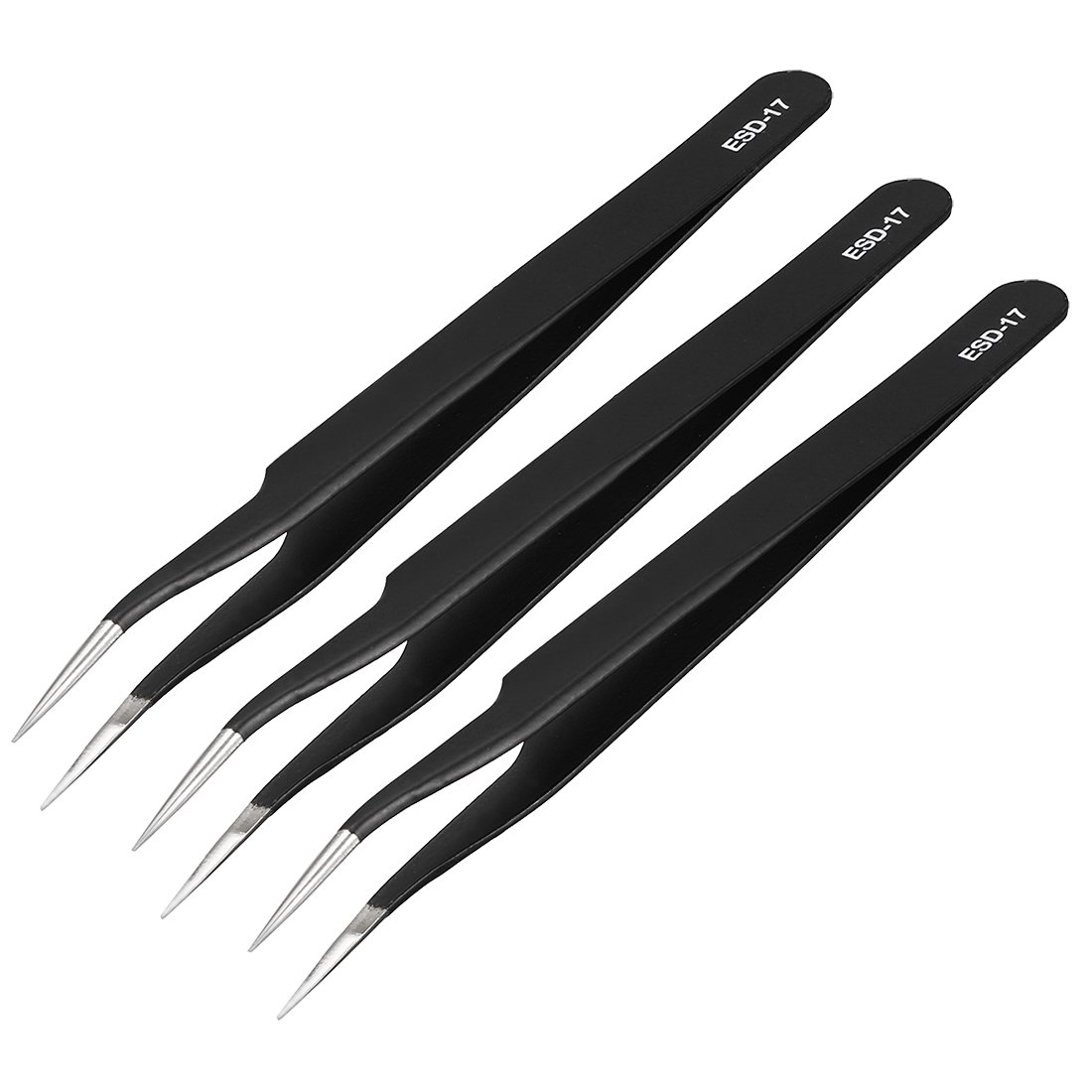 uxcell ESD-17 Anti-Static Stainless Steel Non-Magnetic Curved Tip Tweezers - 4.8 Inch Precision Tweezers Set of 3 for Jewelry Making, Electronics Repair, Watch & Phone Repair - Perfect for Crafting, PCB Work & Small Component Handling