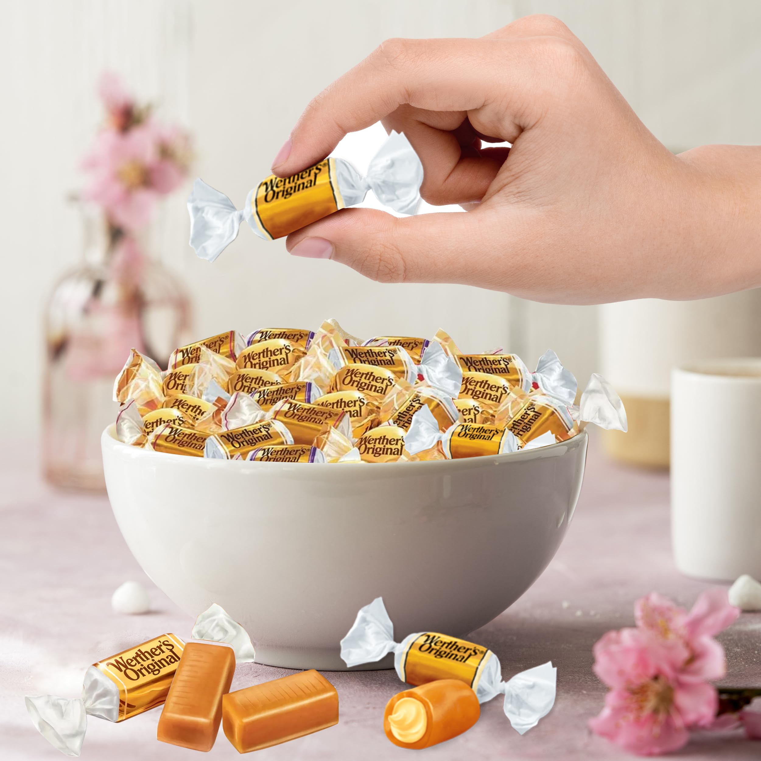 Werthers Original Vanilla Creme Soft Caramels & Chewy Caramel Candy - 4-Pack (2 of Each) - Individually Wrapped Caramel Creams, Soft Chews Candy - Perfect for Office Snacks, Party Favors & Gift Baskets