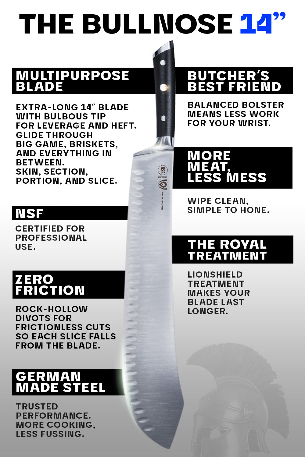 Dalstrong Gladiator Series 14-Inch Extra Long Bull Nose Butcher Knife - Professional Meat Cleaver for Butchers & Chefs - Perfect for Slicing, Chopping & Processing Large Cuts of Meat