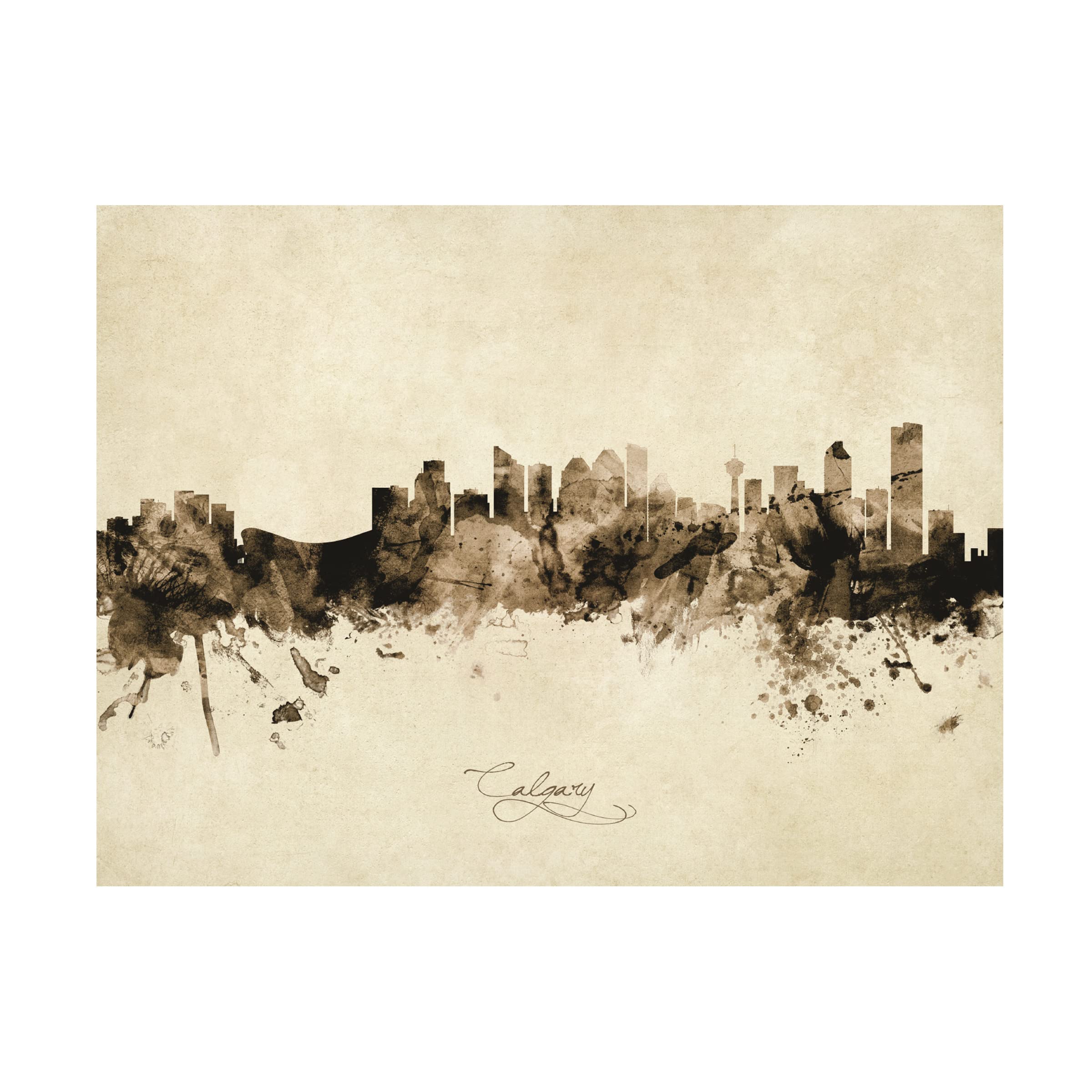 Michael Tompsett Vintage Calgary Canada Skyline Canvas Art Print - Trademark Fine Art | Wall Decor for Living Room, Office & Bedroom