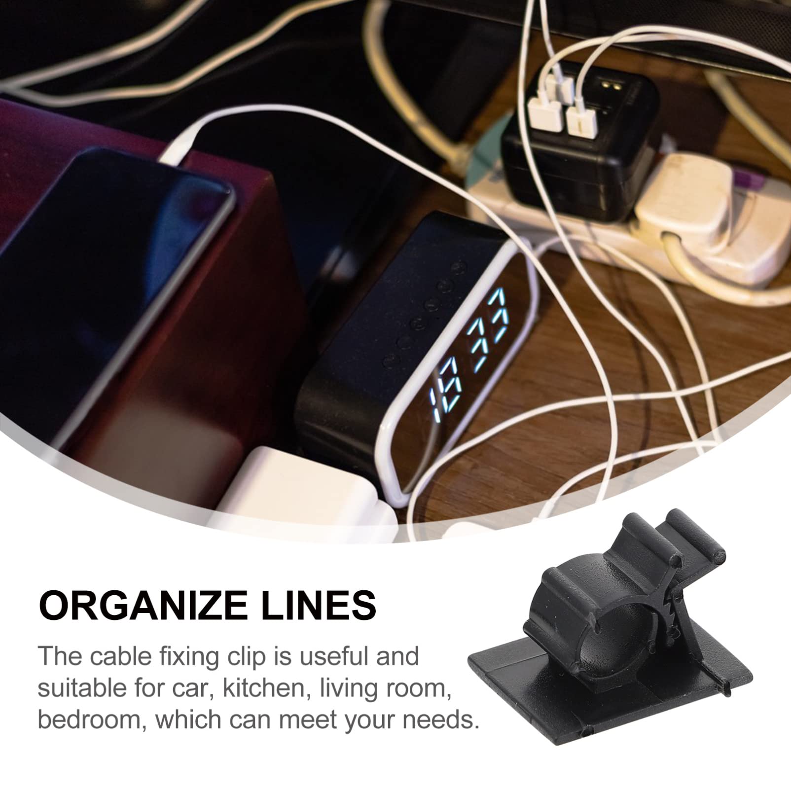 HEMOTON 50-Pack Adhesive Wire Clips - Cord Management Organizers for Desk, Home & Office - Strong Plastic Cable Fasteners for Electric Wires, Cables & Chargers (Perfect for Computer Setups, TV Areas & Workspaces)