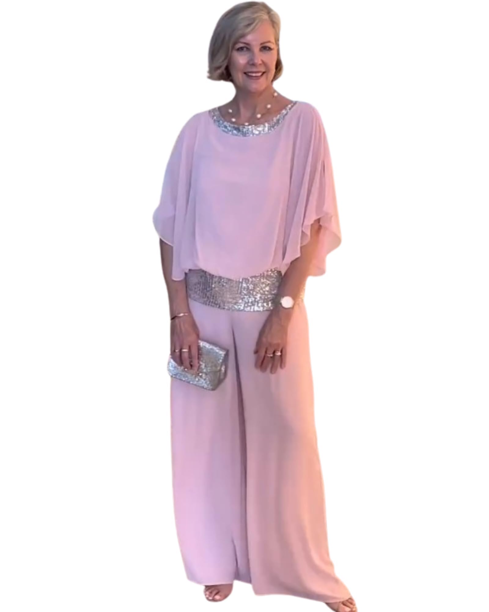 Women's Sequin 2-Piece Wedding Guest Pant Suit - Elegant Loose Formal Pantsuit Set for Ladies | Perfect for Weddings, Parties & Special Occasions