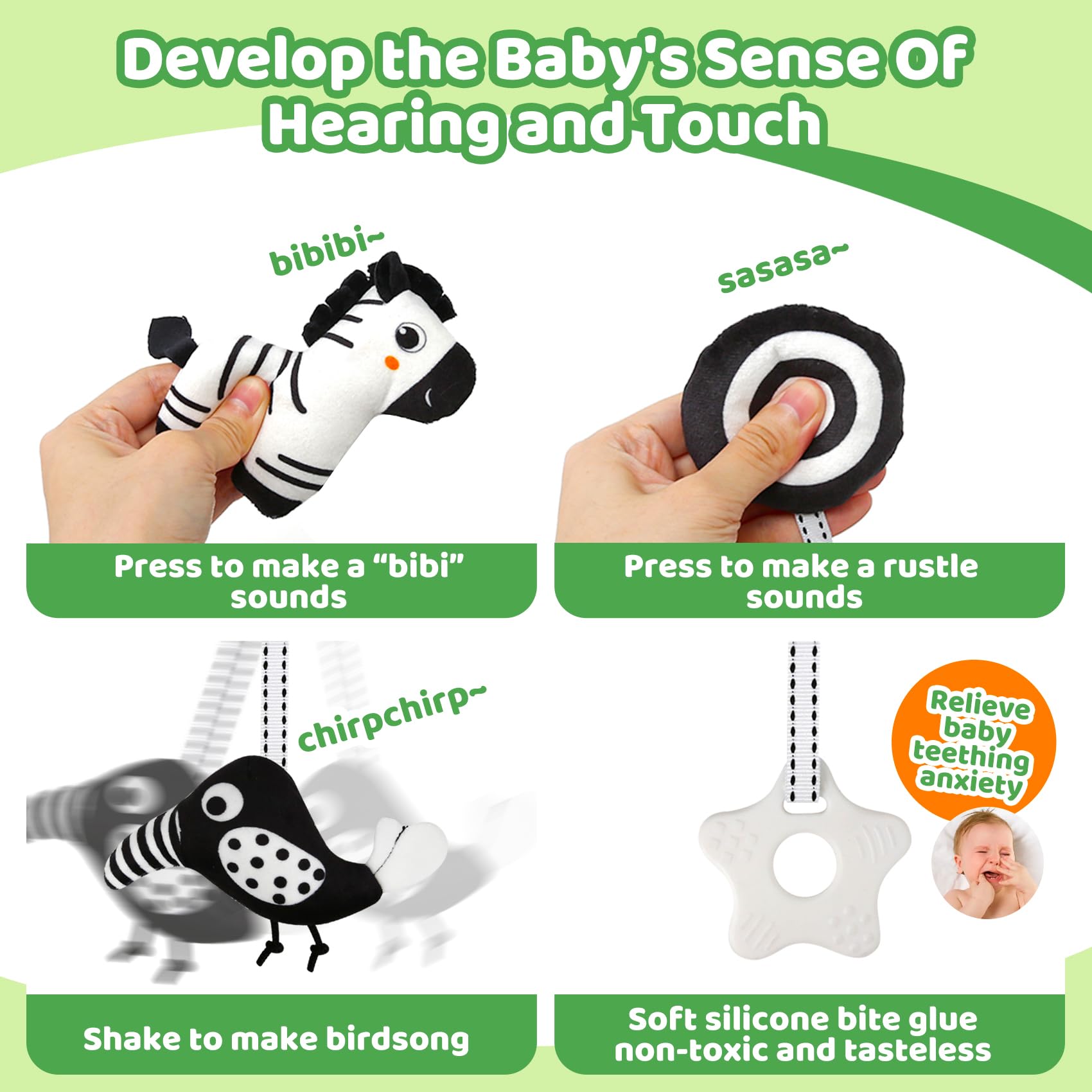 High Contrast Black and White Baby Toys for Newborns 0-6 Months - Sensory Development Hanging Car Seat & Stroller Toys | Perfect Easter, Birthday & Baby Shower Gift for Boys & Girls | Stimulates Visual Growth & Soothing During Travel
