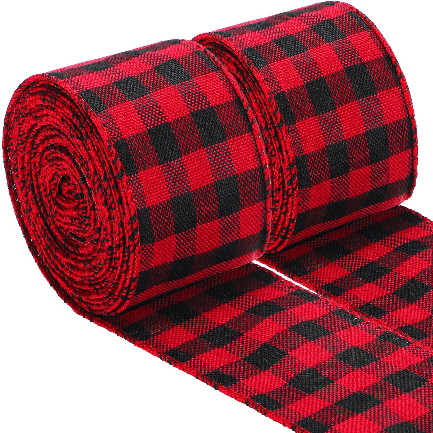 Christmas Plaid Wired Ribbon - 2.5 Inch Wide x 472 Inch Mini Red Black Plaid Gift Wrapping Ribbon for Holiday Crafts, DIY Presents & Christmas Decorations - Perfect for Gift Bows, Tree Trimming & Party Decor
