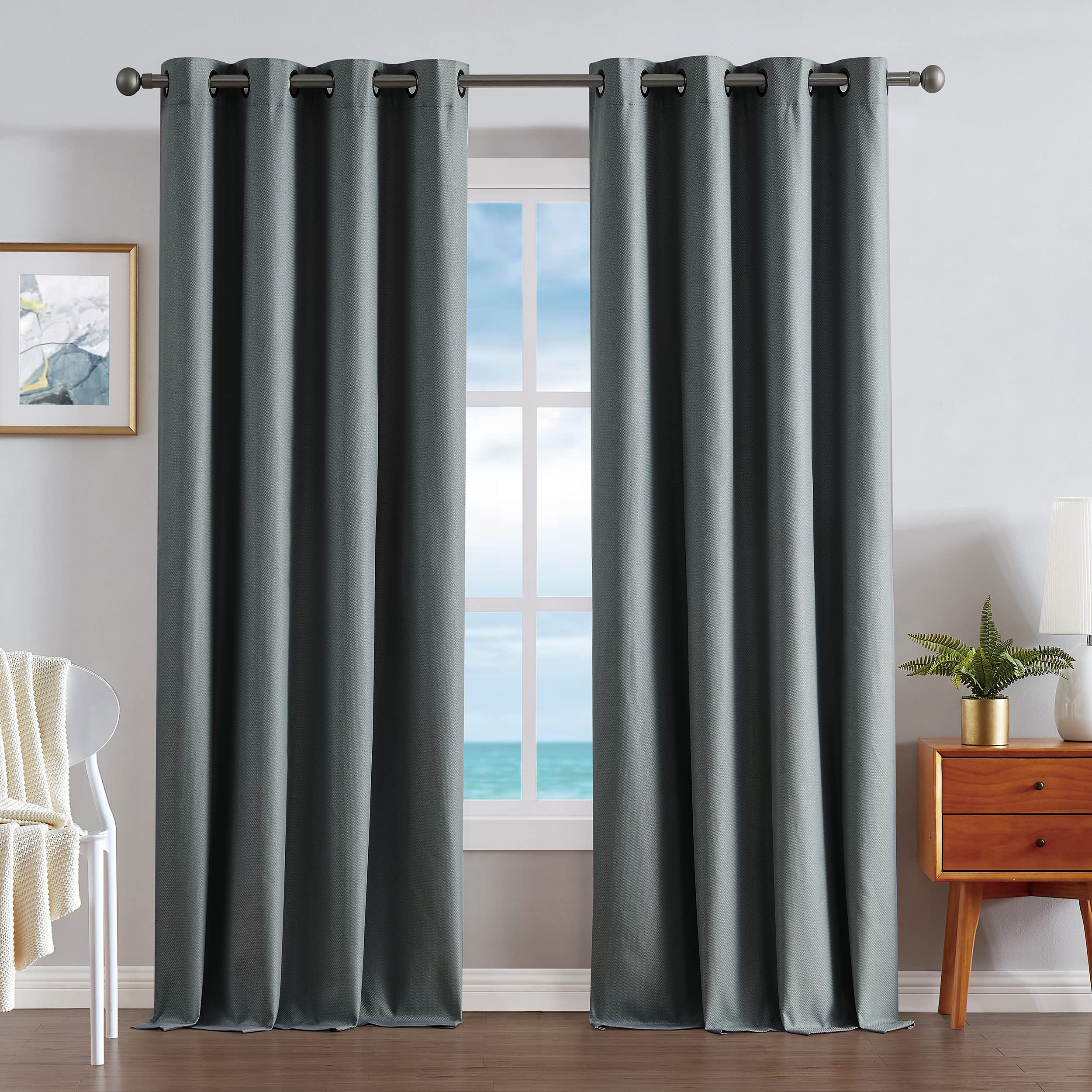 Nautica Home Blackout Curtains - Providence Ultimate Thermal Insulated Drapes for Bedroom & Living Room | Set of 2 Textured Panels (52x84 inches, Charcoal) | Noise Reducing & Energy Saving Window Treatments for Home & Office