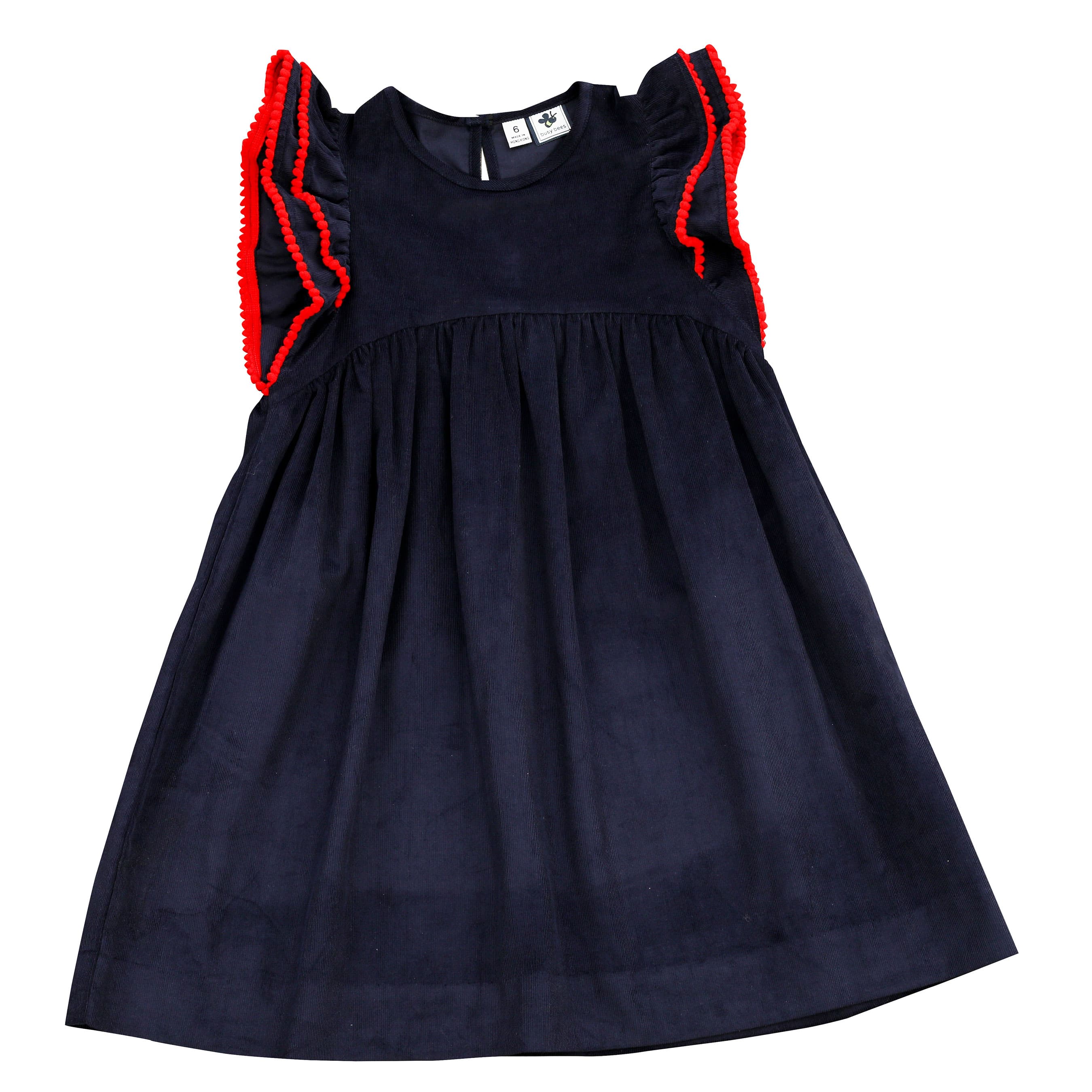 Zoe Girls Flutter Sleeve Corduroy Dress in Navy Blue - Perfect for School, Parties, and Special Occasions