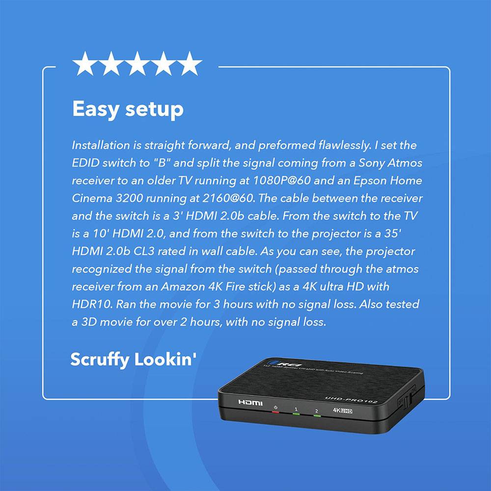 1x2 HDMI Splitter 4K 60Hz - 1 Input 2 Output Ultra HD 4K@60Hz Downscaler with EDID Management (UHD PRO102) - for Home Theater, Gaming & Multi-Monitor Setup