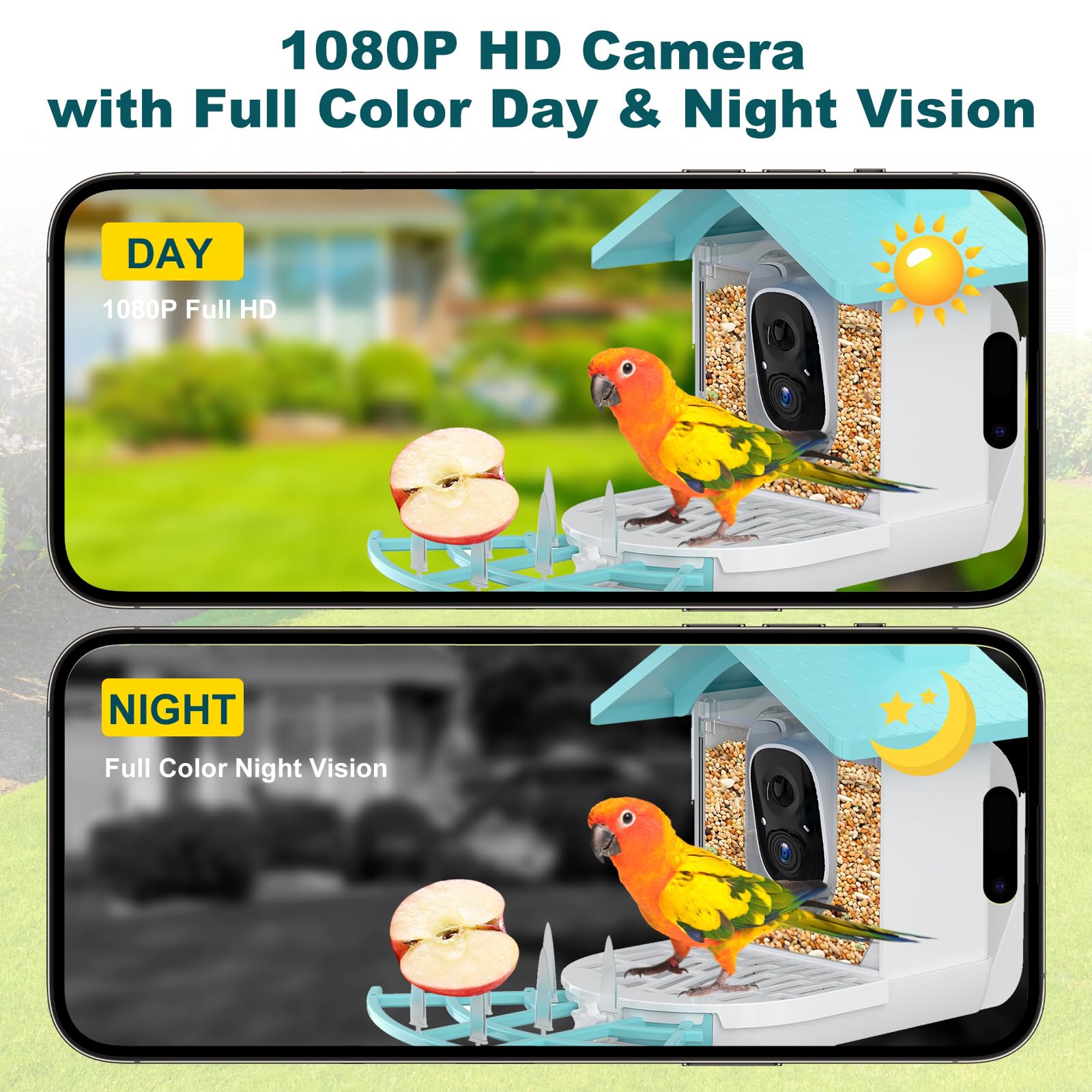 Wireless Solar Powered Smart Bird Feeder with HD 1080P Camera - AI Bird Identification, Night Vision & Squirrel Proof Design - Includes 64GB SD Card - Perfect Outdoor Gift for Bird Watching Enthusiasts (Great for Backyards, Gardens & Nature Observation)