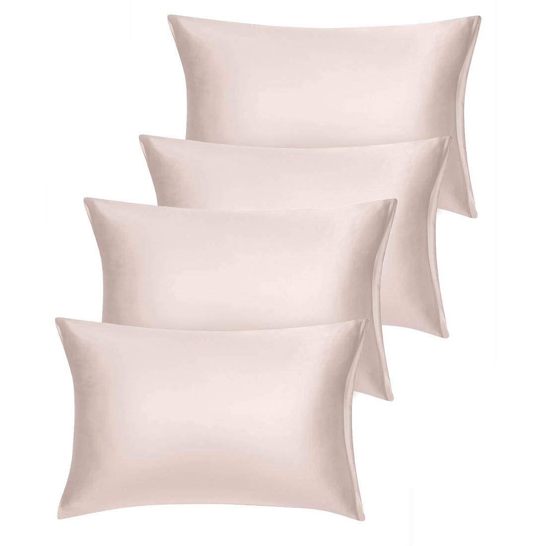 PiccoCasa Set of 4 Luxury Satin Pillowcases with Zipper - Super Silky King Size (21x37 inches) Caramel - Perfect for Bedroom, Hotel & Home Decor