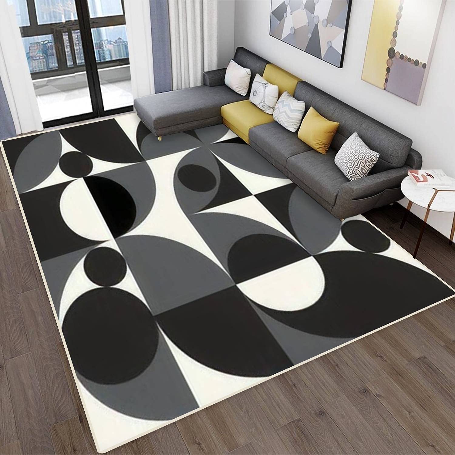 Retro Geometric Non-Slip Area Rugs - Stain Resistant Modern Carpet with Abstract Pattern for Living Room, Bedroom & Home Decor | Indoor/Outdoor Use for Comfort & Style