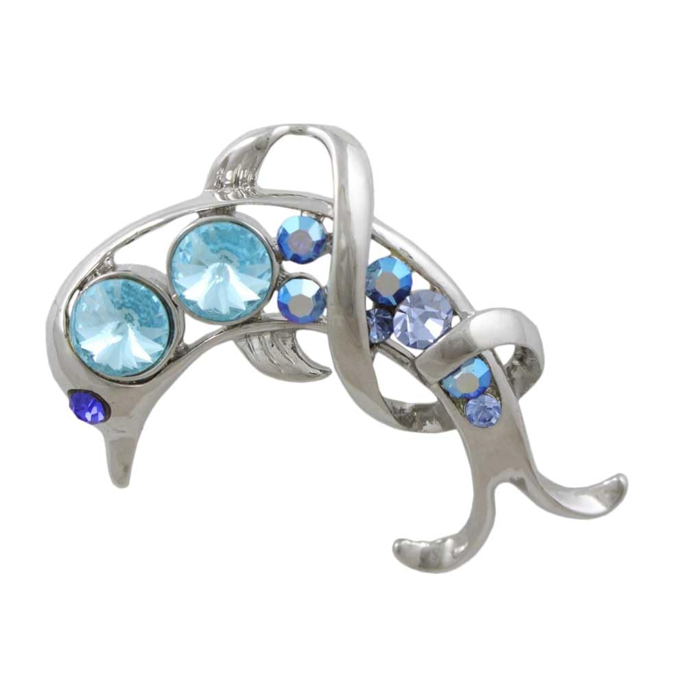 Dolphin Brooch Pin with Blue Crystals for Women's Fashion