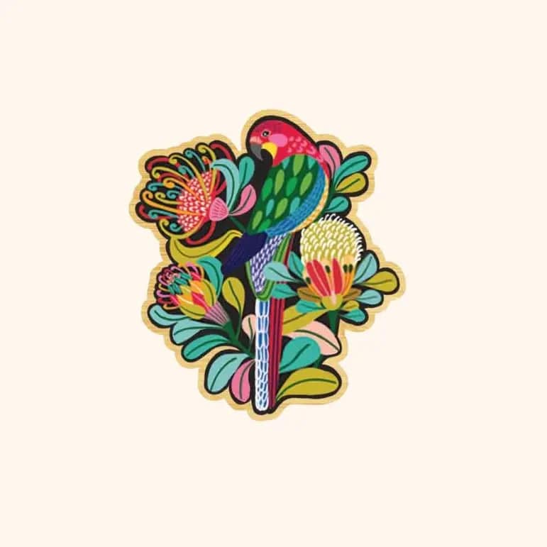 Handmade Australian Rosella Bird Wooden Brooch - Unique Nature-Inspired Jewelry for Women - Perfect for Casual Wear, Gift Giving & Bird Lovers