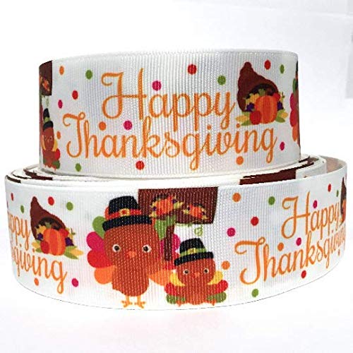 7/8 Inch Grosgribbon Ribbon - Thanksgiving Turkey Printed Fabric Ribbon per Yard for DIY Crafts, Gift Wrapping & Holiday Decorations