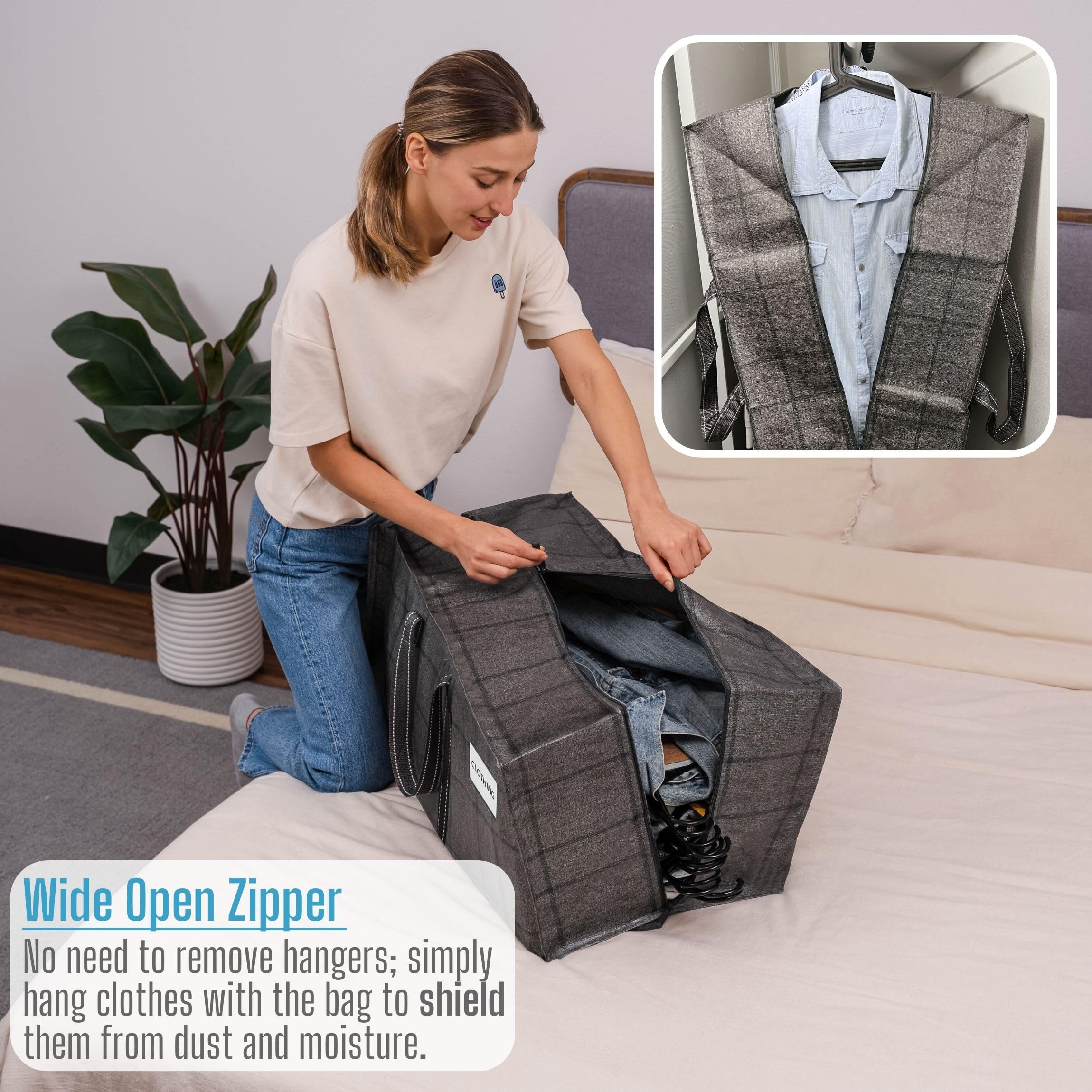VENO 6-Pack Extra Large Heavy Duty Moving Bags with Zippers & Reinforced Handles - Waterproof Storage Bags for Clothes, Laundry, Travel & Camping - Durable Foldable Moving Box Alternative (Black Window Design) - Perfect for Home Organization, College Dorm Move & Outdoor Adventures
