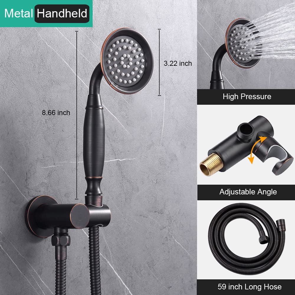 Antique Oil Rubbed Bronze Shower Faucet Set - 9 Inch Ceiling Rain Shower Head with Handheld Spray & Body Jets, 3-Way Diverter Valve System & Trim Kit - Perfect for Vintage Bathroom Renovations & Luxury Spa Experience