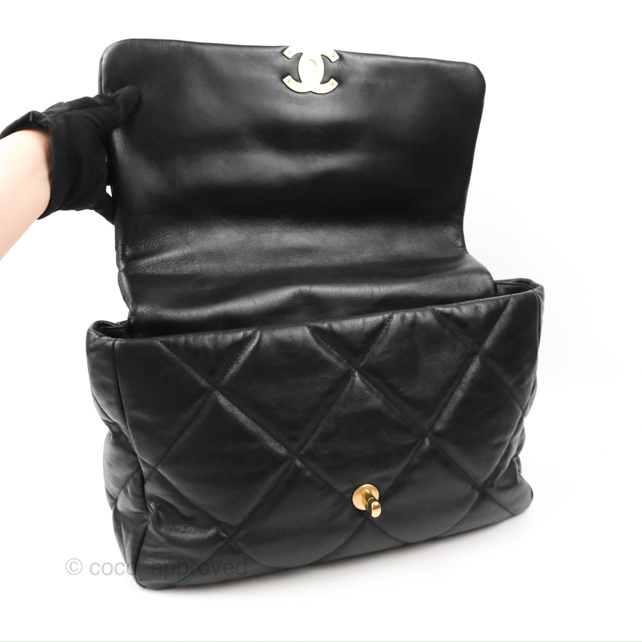 Chanel 19 Maxi Flap Bag Black Goatskin Leather with Mixed Metal Hardware - Luxury Designer Handbag for Women, Perfect for Evening Events & Special Occasions