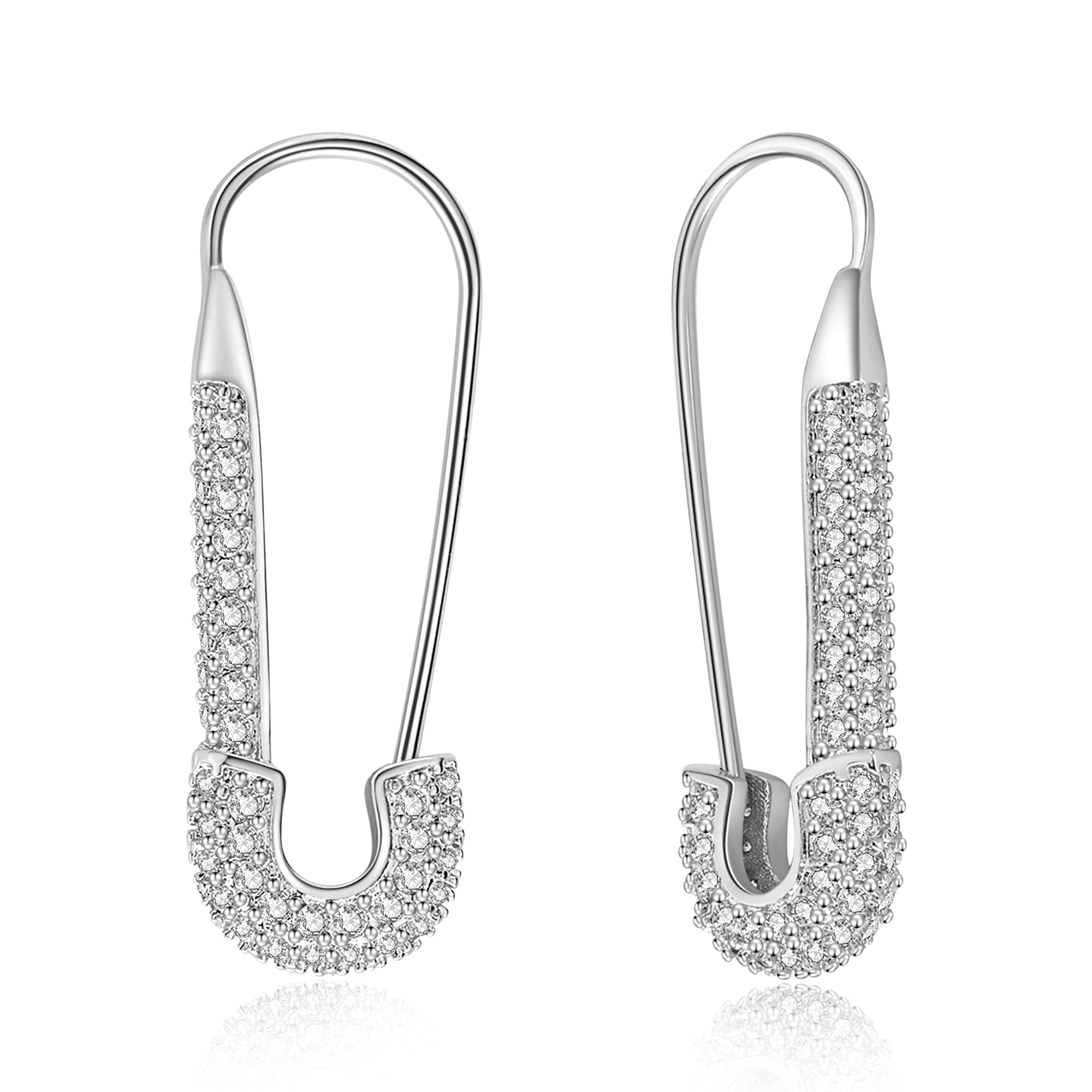 Trendy Gold Paperclip Safety Pin Earrings for Women - Minimalist Dangle Hoop Studs - Perfect for Daily Wear, Office & Casual Outfits