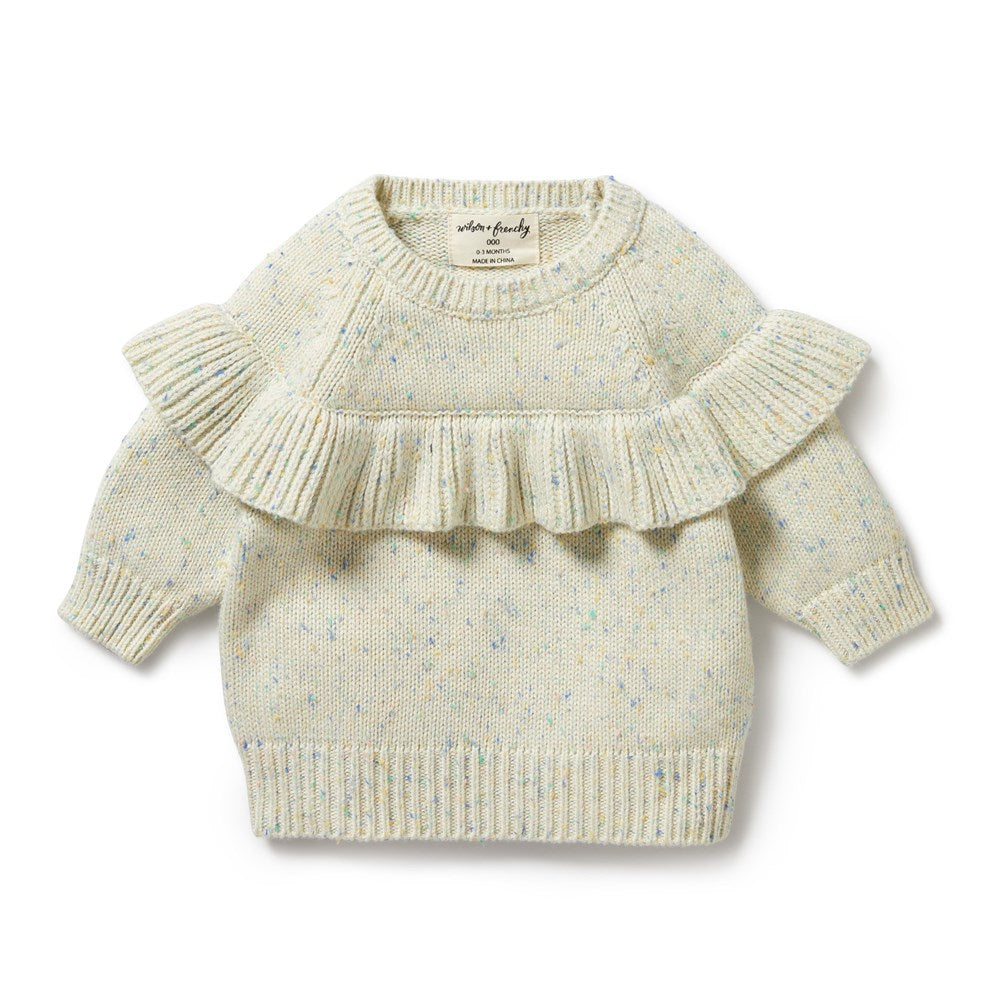 Dew Fleck Knitted Ruffle Jumper Women's Sweater - Soft Comfortable Winter Pullover for Casual Wear, Office & Date Night Outfits