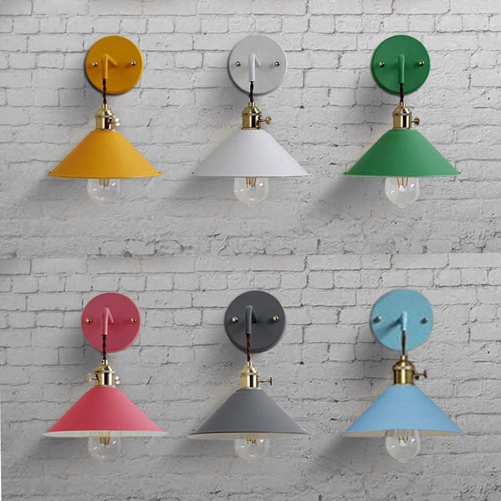 Dimmable Plug-in Wall Sconce with Timer - Blue Macaron Lighting Fixture, Matte Paint Body & Copper Holder for Bedroom, Bathroom Vanity, or Hallway Lighting